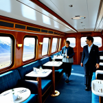 An ultra-luxury train observation car interior, featuring plush, comfortable seating and an open bar area. Elegant, fully clothed passengers in modest, professional travel attire are enjoying the journey. Through expansive, panoramic windows, a breathtaking high-altitude Andean landscape unfolds: majestic snow-capped peaks, a vast golden Altiplano stretching to the horizon, and a clear, deep blue sky. Soft, ambient lighting illuminates the sophisticated space. Professional photography, cinematic, highly detailed, perfect anatomy, correct proportions, natural pose, well-formed hands, proper finger count, natural body proportions, safe for work, appropriate content, fully clothed, professional dress, family-friendly.