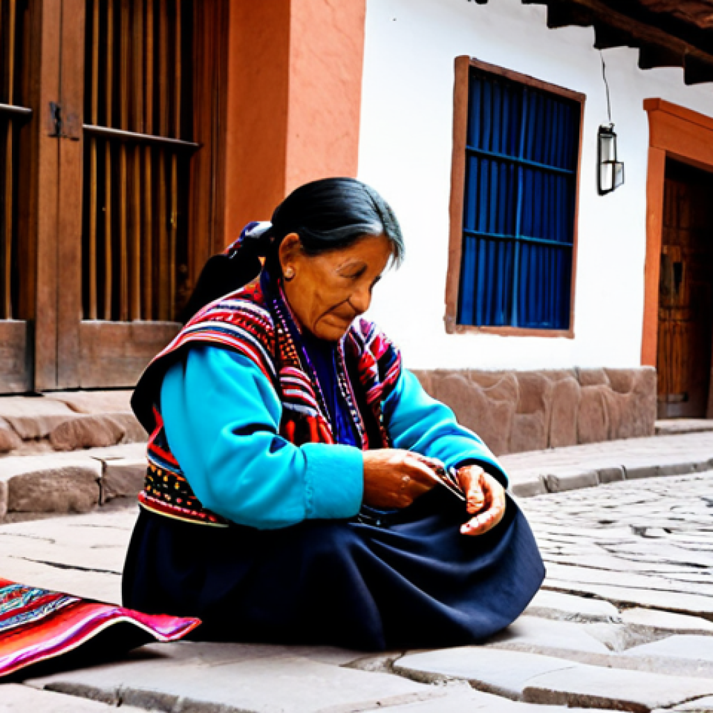 San Blas Artisan**

"A professional photographer capturing a local artisan in the San Blas neighborhood of Cusco, Peru. The artisan is a middle-aged woman, fully clothed in traditional Andean dress, demonstrating weaving techniques. She sits in her workshop, surrounded by colorful textiles. The background shows the charming cobblestone streets and colonial architecture of San Blas. Safe for work, appropriate content, family-friendly, fully clothed, perfect anatomy, correct proportions, natural pose, well-formed hands, professional photography, high quality, vibrant colors."

**