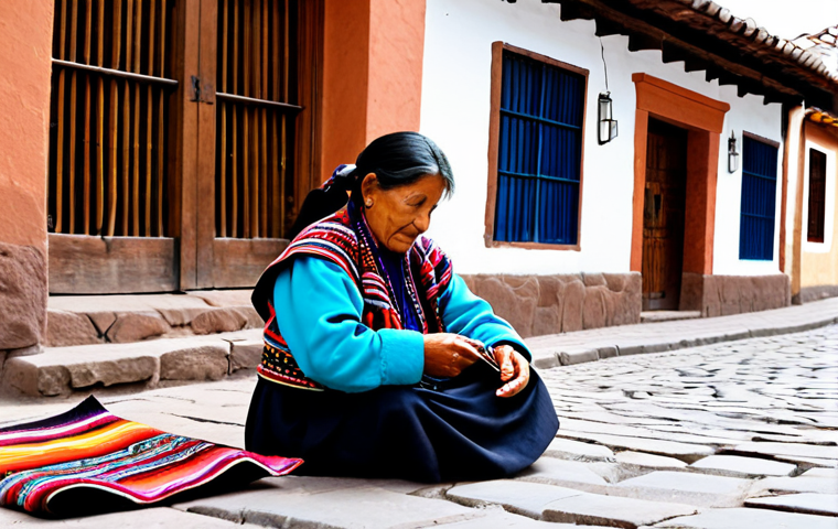 San Blas Artisan**

"A professional photographer capturing a local artisan in the San Blas neighborhood of Cusco, Peru. The artisan is a middle-aged woman, fully clothed in traditional Andean dress, demonstrating weaving techniques. She sits in her workshop, surrounded by colorful textiles. The background shows the charming cobblestone streets and colonial architecture of San Blas. Safe for work, appropriate content, family-friendly, fully clothed, perfect anatomy, correct proportions, natural pose, well-formed hands, professional photography, high quality, vibrant colors."

**