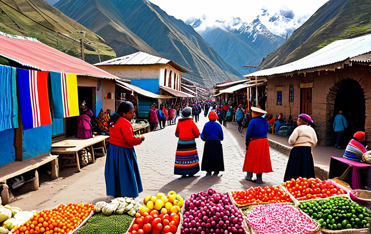 페루의 대표적인 문학 작품 - Regional Peruvian Market Scene**

"A bustling marketplace in a small Andean village, Peru. Vendors i...