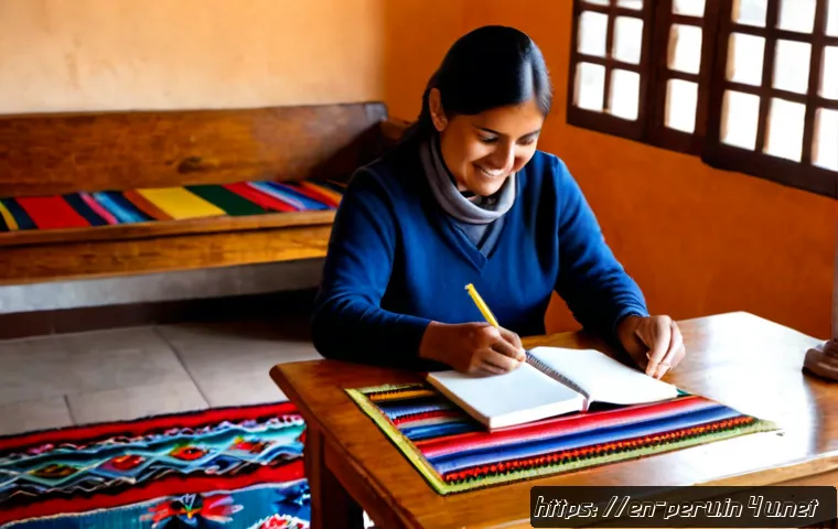 Home 17 페루에서 스페인어 배우기 - Photorealistic language lesson in a bright colonial-style study room in Cusco, Peru, a friendly adul...